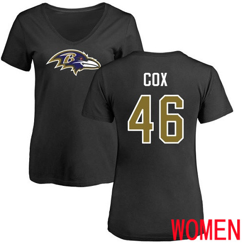 Baltimore Ravens Black Women Morgan Cox Name and Number Logo NFL Football #46 T Shirt->women nfl jersey->Women Jersey